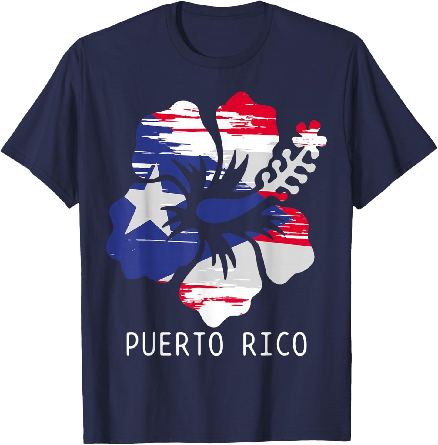 Puerto Rico Flag Pride Hibiscus Flower Boricua Puerto Rican T-Shirt - T-Shirt | Navy