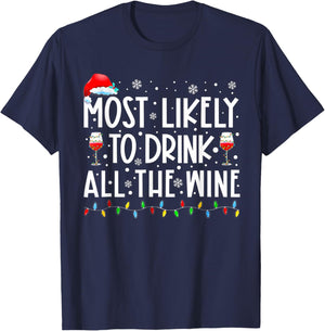 Most Likely To Drink All The Wine Family Matching Christmas T-Shirt - T-Shirt | Navy