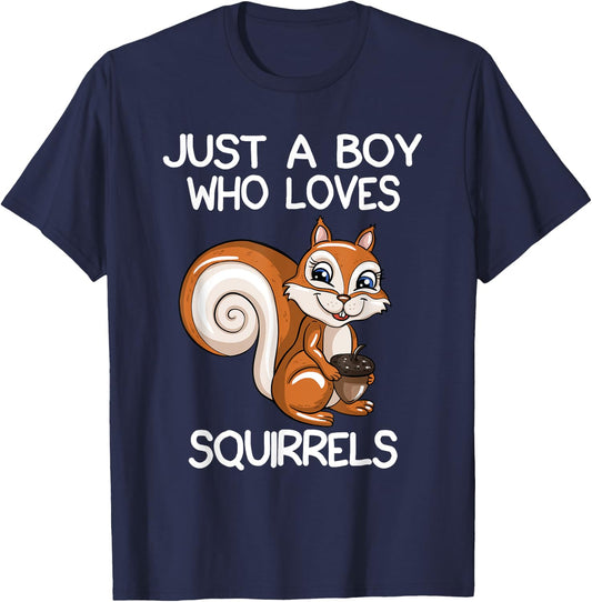 Just A Boy Who Loves Squirrels Gift Squirrel Lover T-Shirt - T-Shirt | Navy