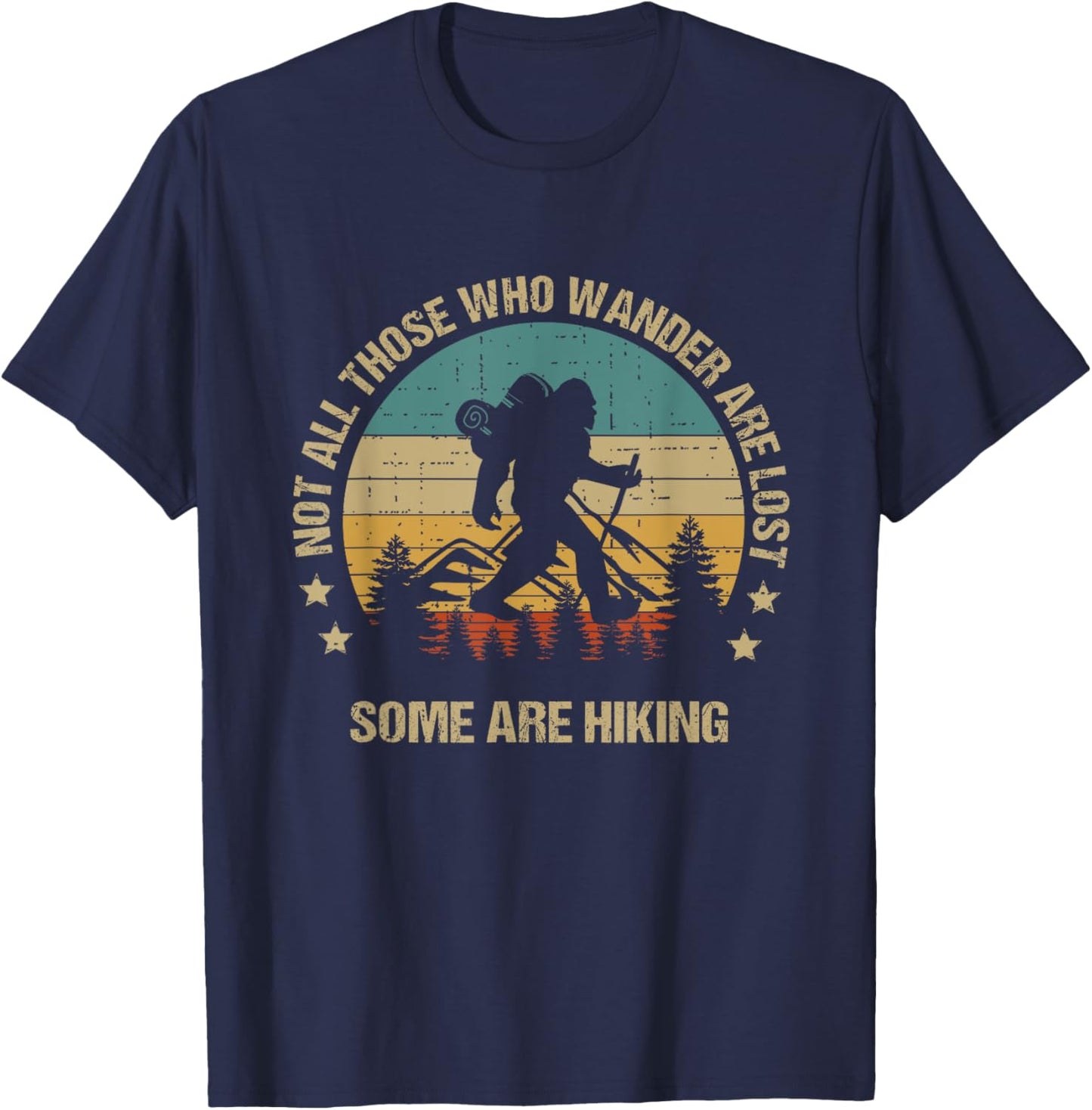 Vintage Bigfoot Funny Hiker Hiking Outdoor T-Shirt - T-Shirt | Navy