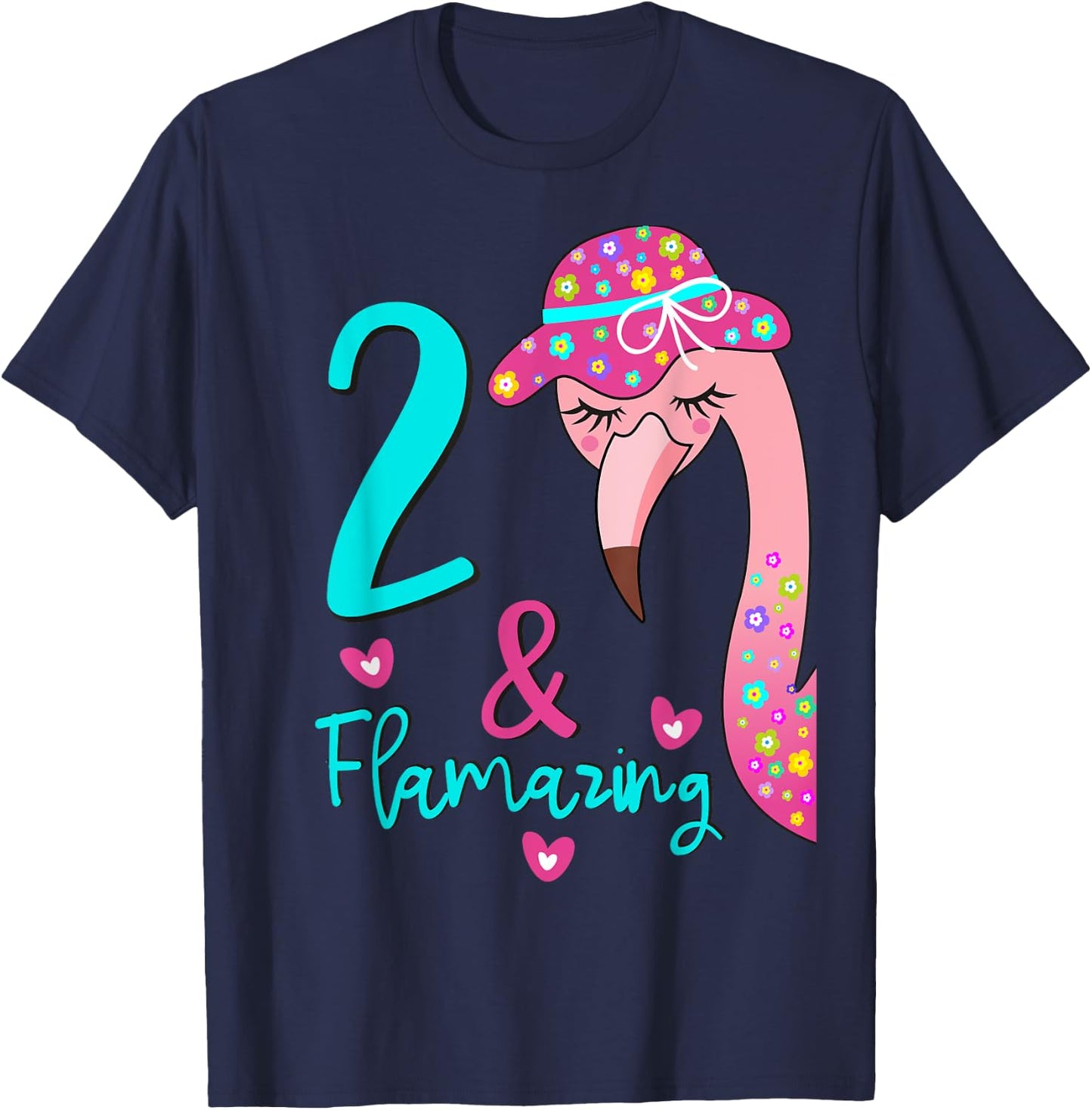 Flamingo 2nd Birthday Gift Two Year Old Toddler/Kids T-Shirt - T-Shirt | Navy
