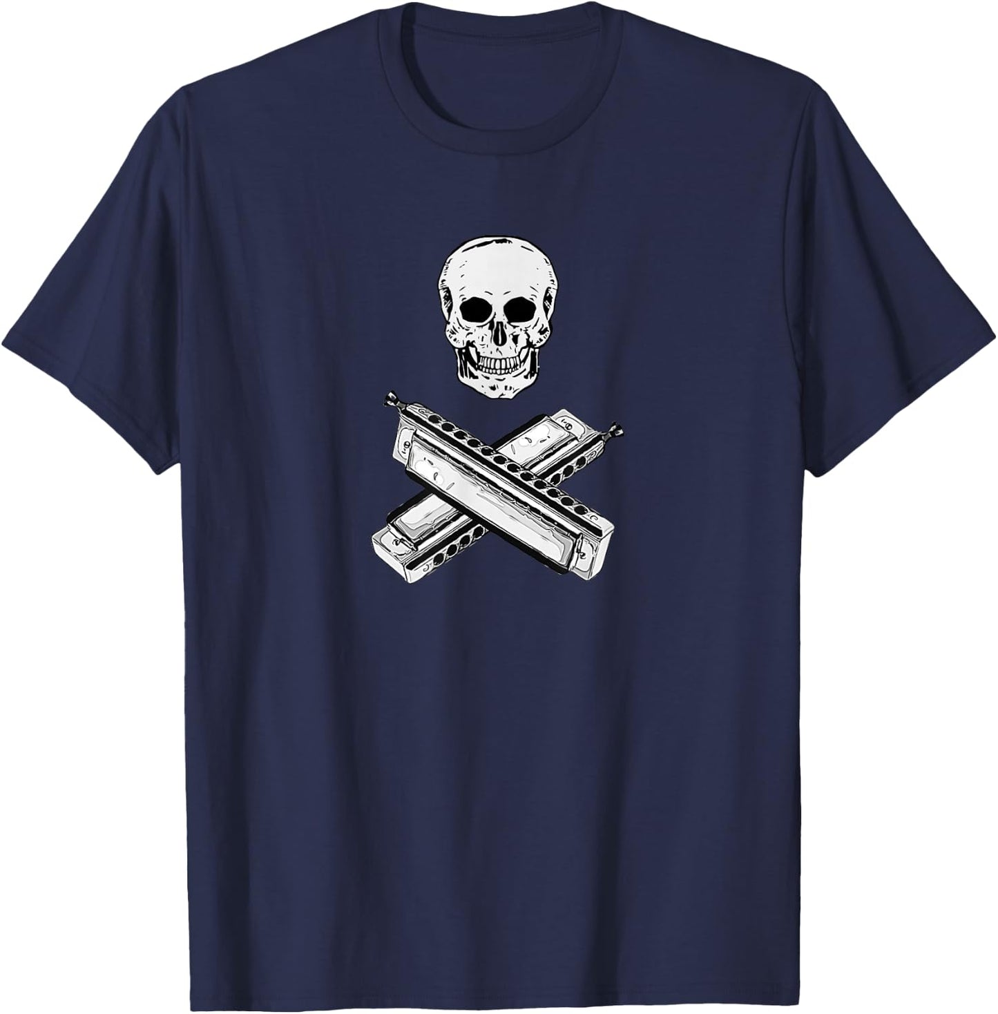 Chromatic Harmonica Skull T-Shirt - T-Shirt | Navy