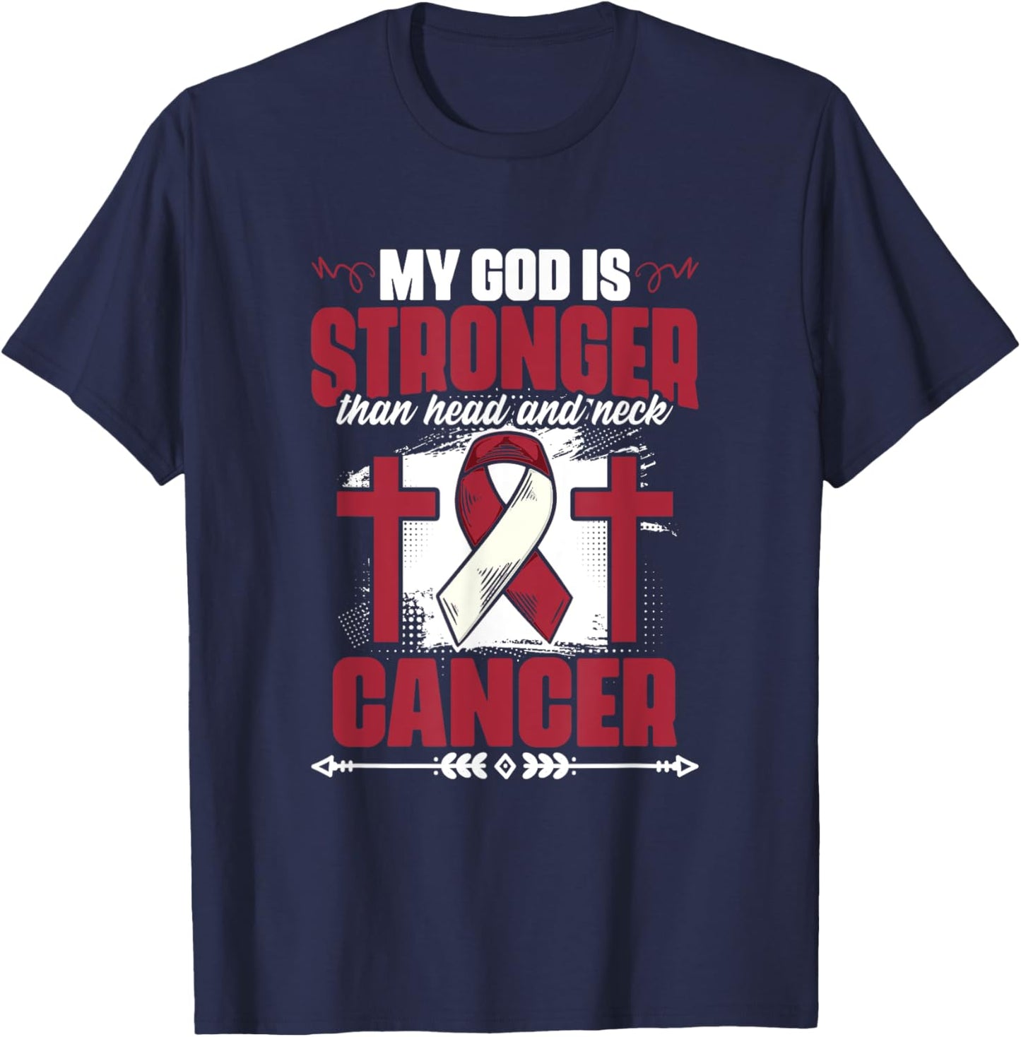 God Stronger Than Head And Neck Cancer Throat Cancer T-Shirt - T-Shirt | Navy