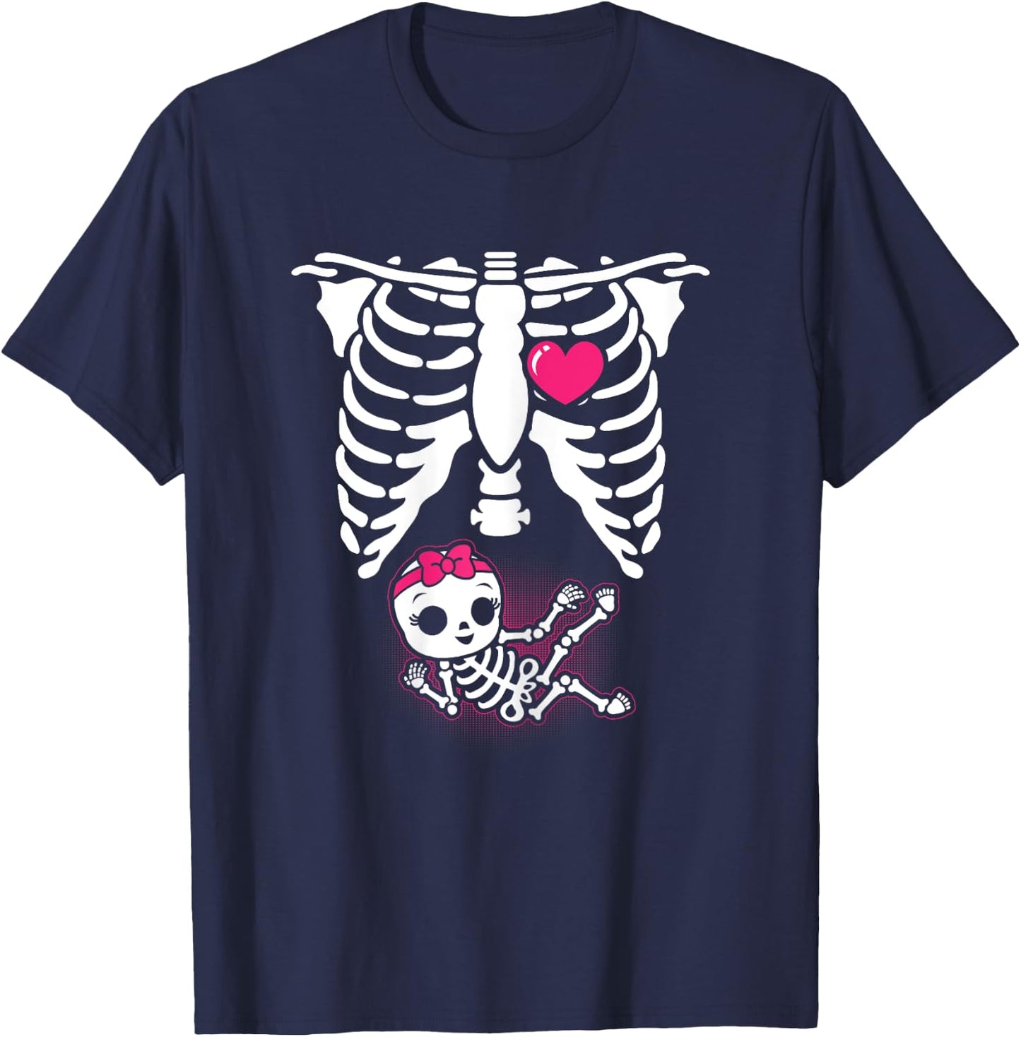 Halloween Skeleton Pregnancy Baby Girl X-Ray Funny Pregnant T-Shirt - T-Shirt | Navy