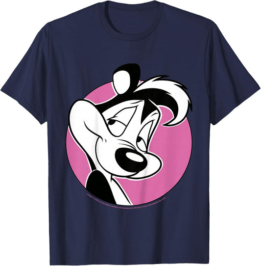 Kids Looney Tunes Pepe Le Pew Pink Circle Portrait T-Shirt - T-Shirt | Navy