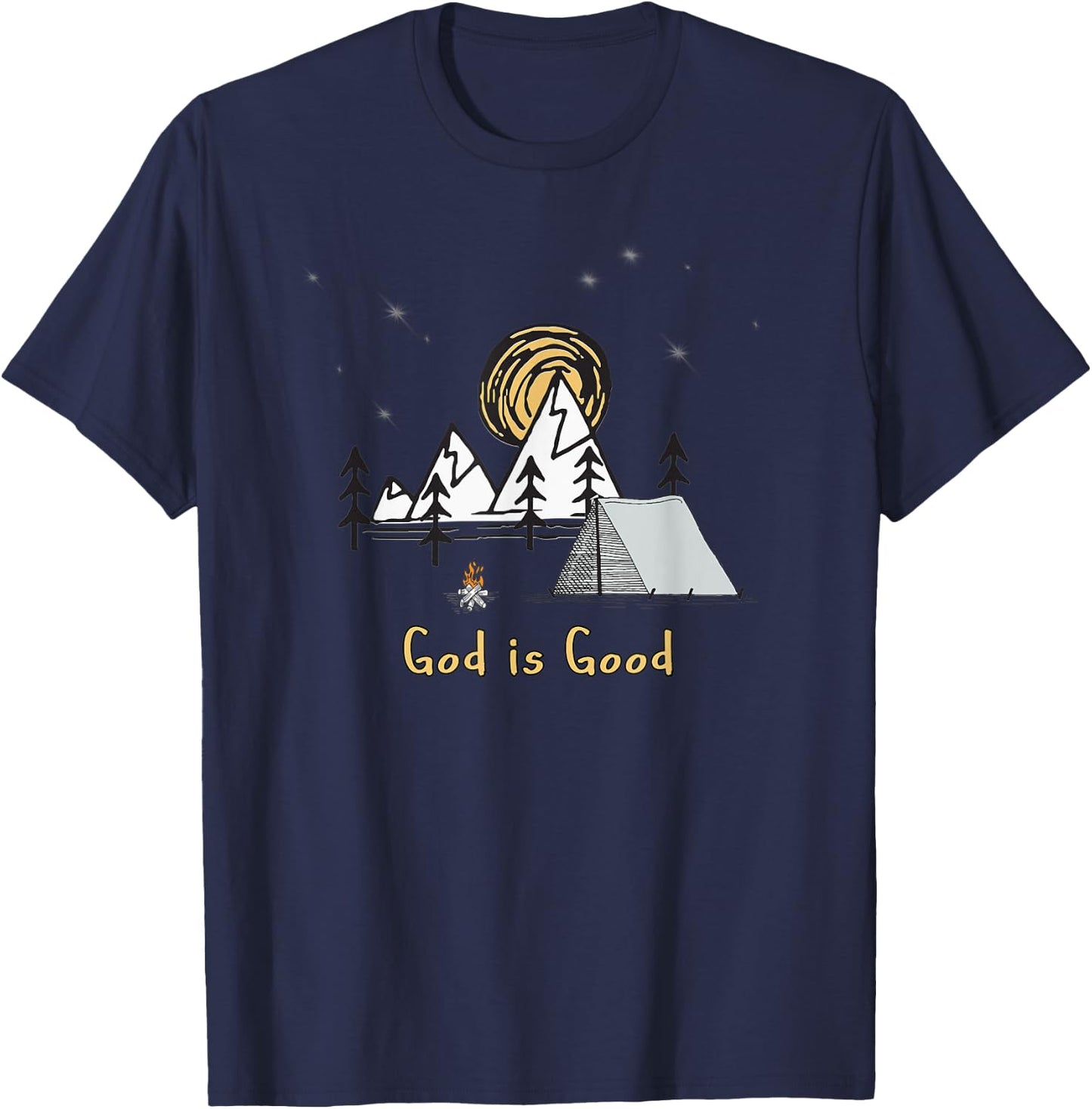 God is good tent camping under the stars graphic design gift T-Shirt - T-Shirt | Navy