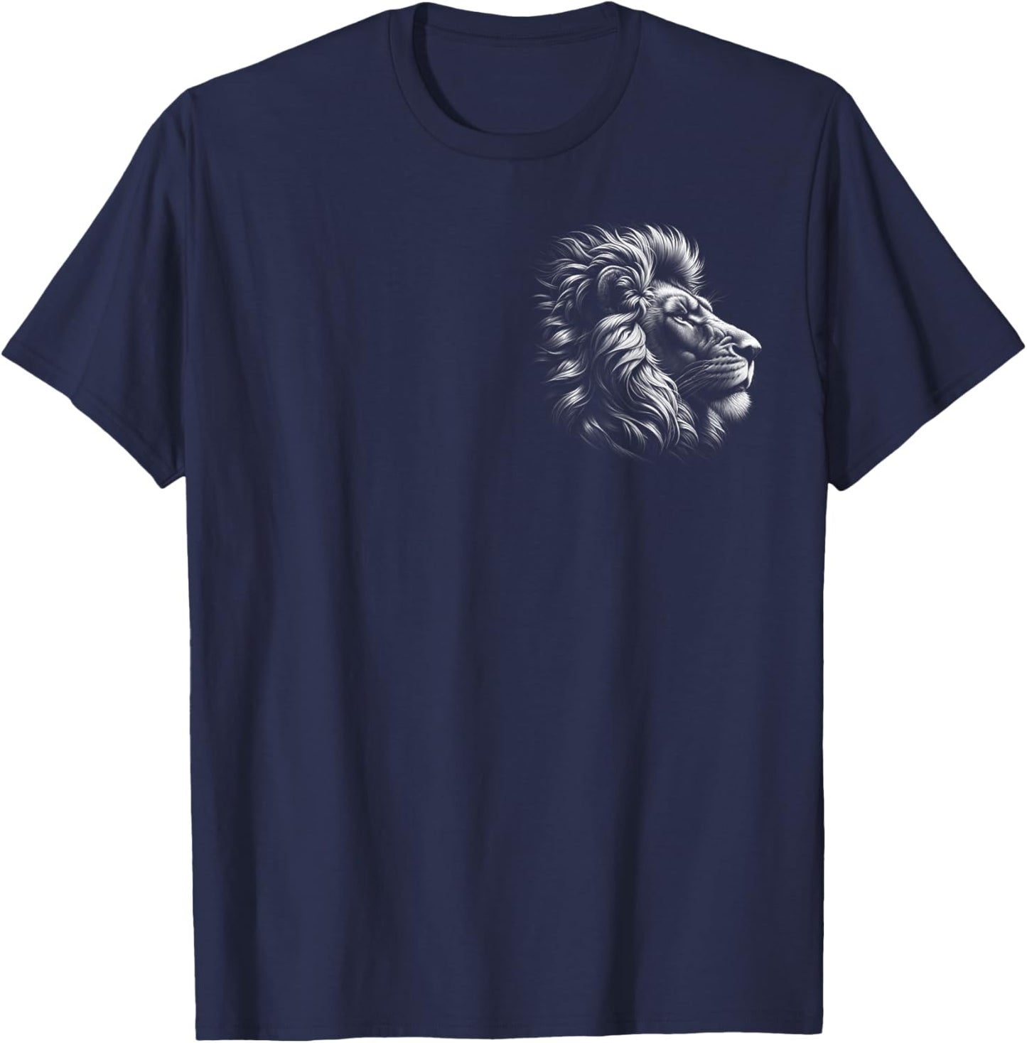 Lion Head - Cool Portrait of a Proud Lion on Chest T-Shirt - T-Shirt | Navy