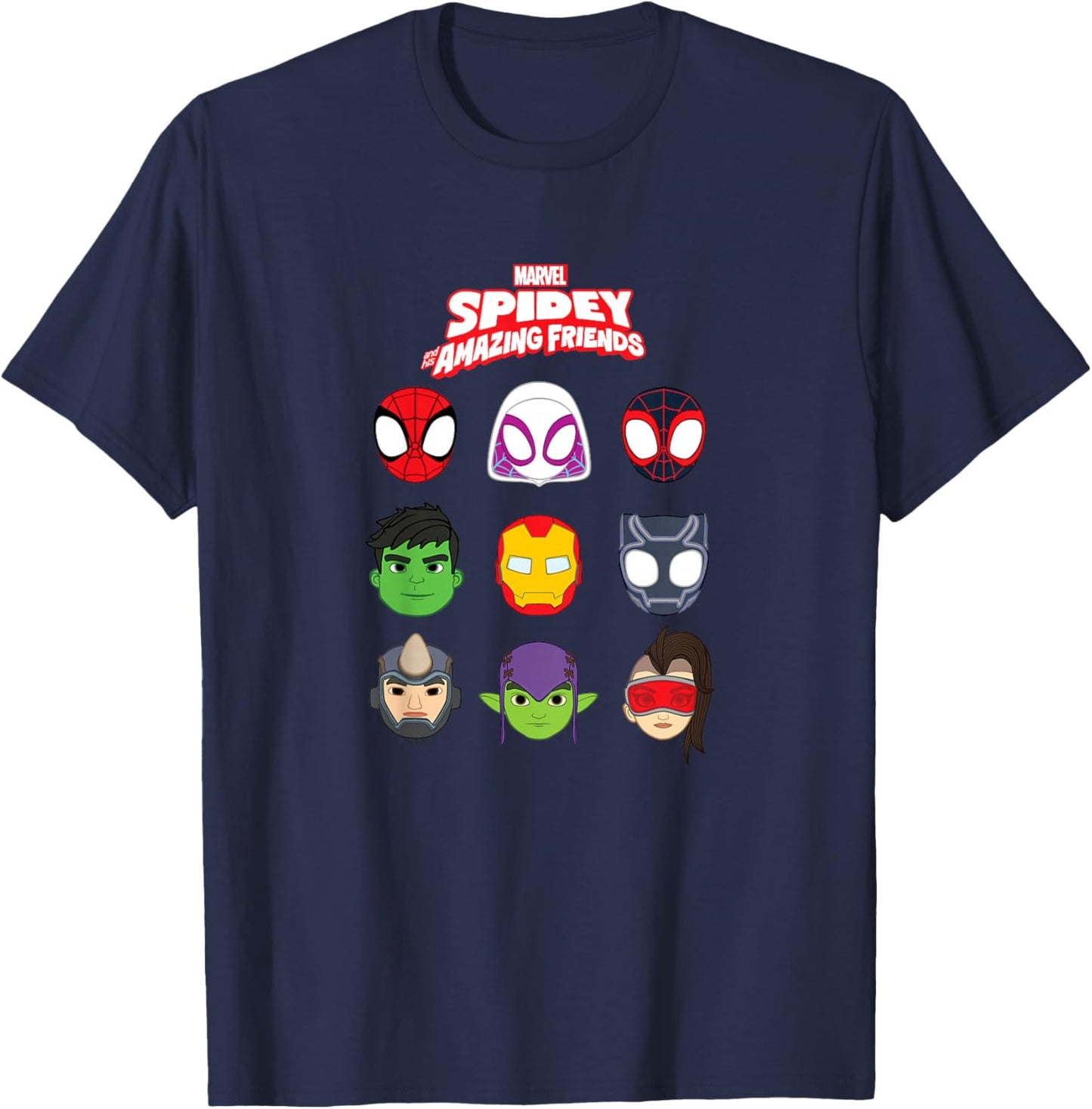 Kids Spidey And His Amazing Friends - Faces Grid T-Shirt - T-Shirt | Navy