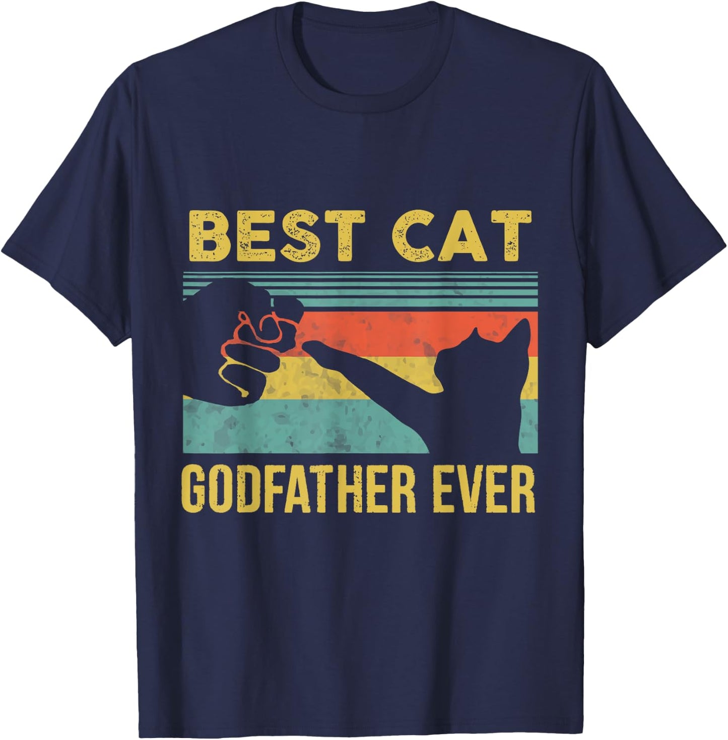 Best Cat Godfather Ever Vintage Cats Happy Father's Day T-Shirt - T-Shirt | Navy