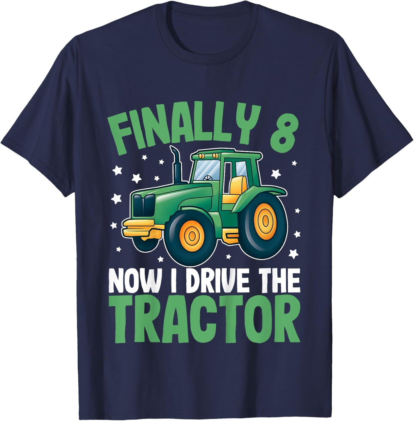 Kids Finally 8 Years | 8th Birthday | Farmer Toddler Boys Tractor T-Shirt - T-Shirt | Navy
