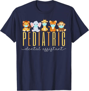 Pediatrics Dental Assistant Cute Jungle Animals Peds Dental T-Shirt - T-Shirt | Navy