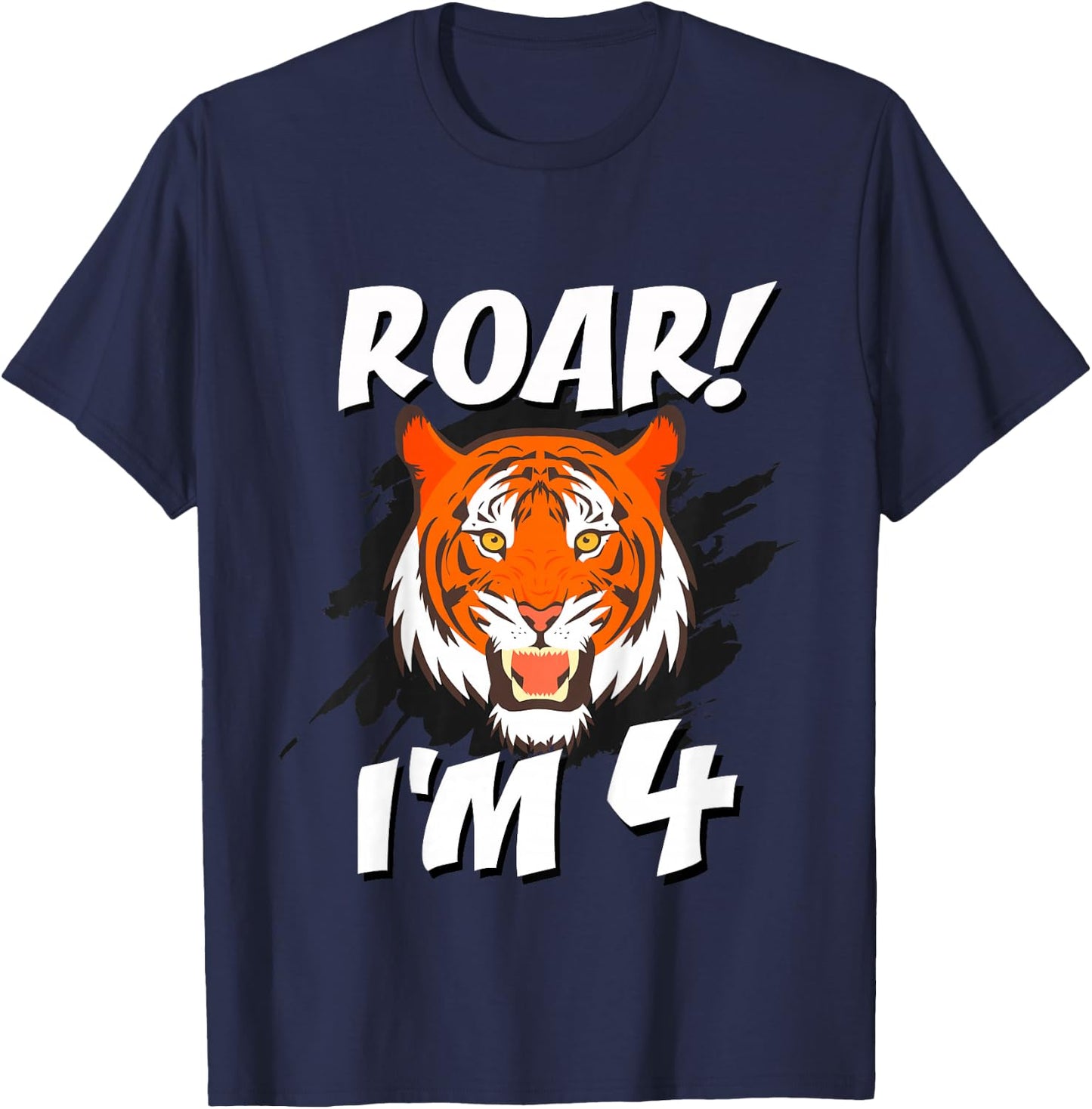 4 Year Old Tiger Birthday Party Tigers Roar Safari 4th Gift T-Shirt - T-Shirt | Navy