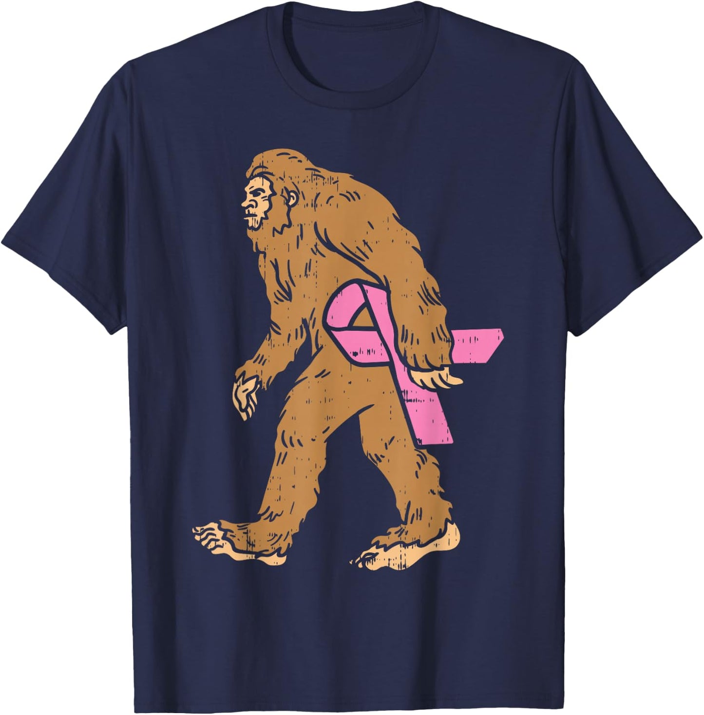 Bigfoot Sasquatch Funny Pink Ribbon Breast Cancer Awareness T-Shirt - T-Shirt | Navy