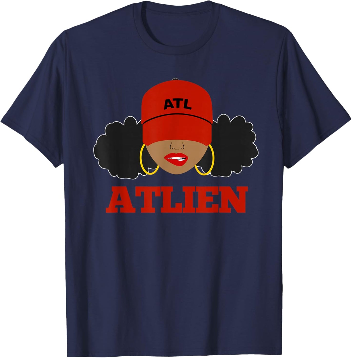 ATLien Black Woman Afro Puffs ATL Atlanta T-Shirt - T-Shirt | Navy