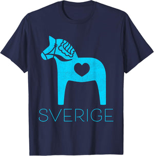 Sverige Sweden Swedish Blue Dala Horse Heart Dalecarlian T-Shirt - T-Shirt | Navy