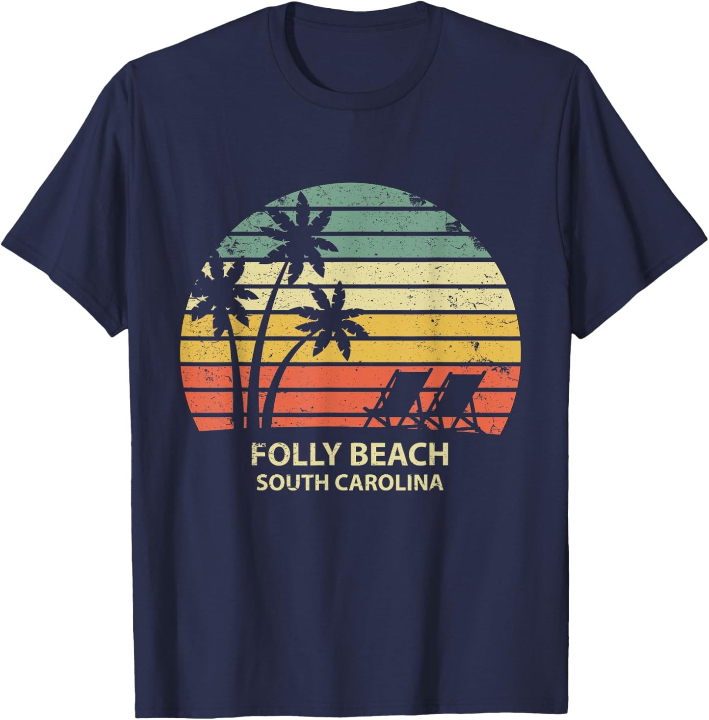 Vintage South Carolina Folly Beach T Shirt Cool Retro Men Women Girls Kids T-Shirt - T-Shirt | Navy