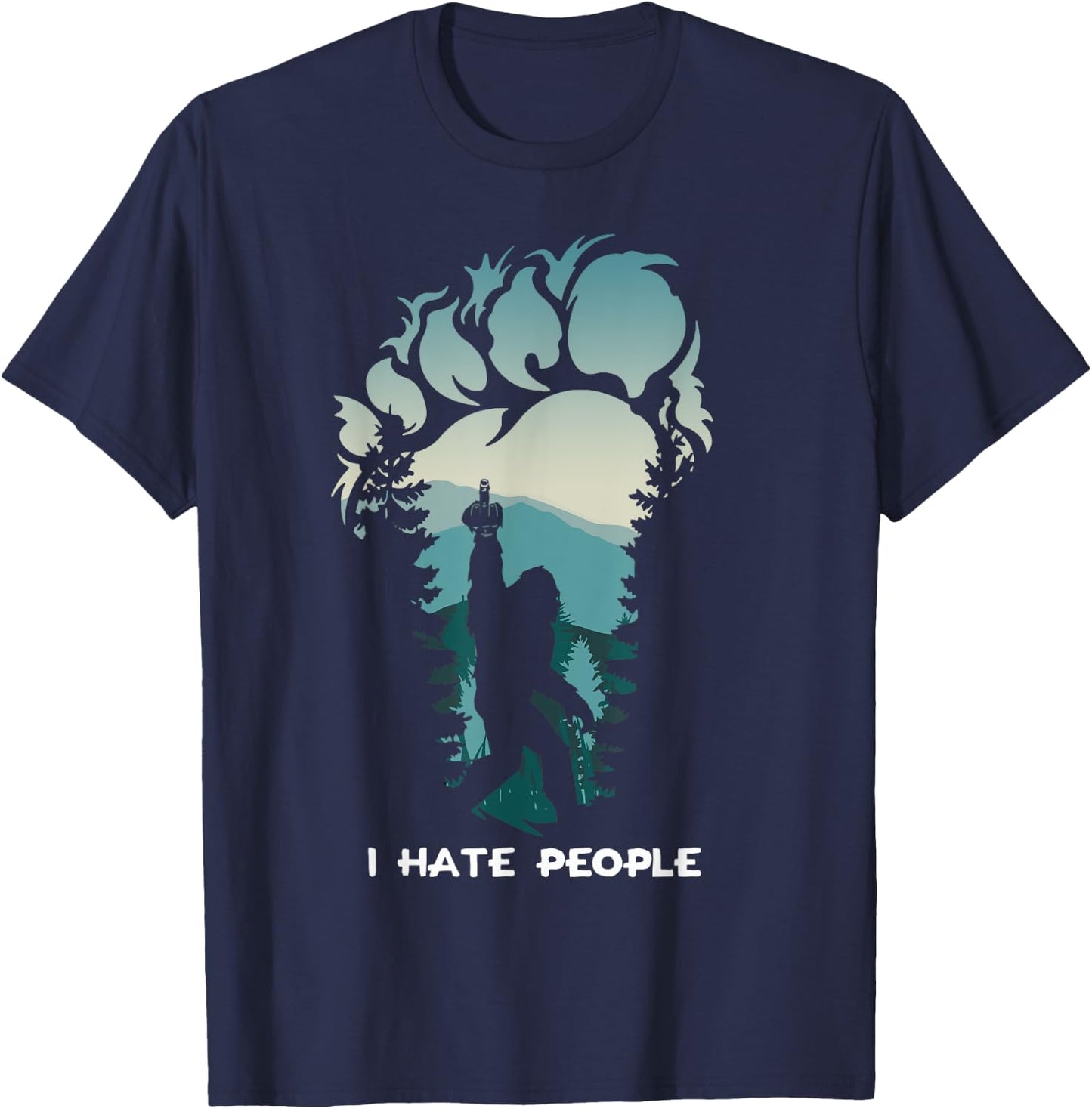 I Hate People Bigfoot Footprint T-Shirt - T-Shirt | Navy
