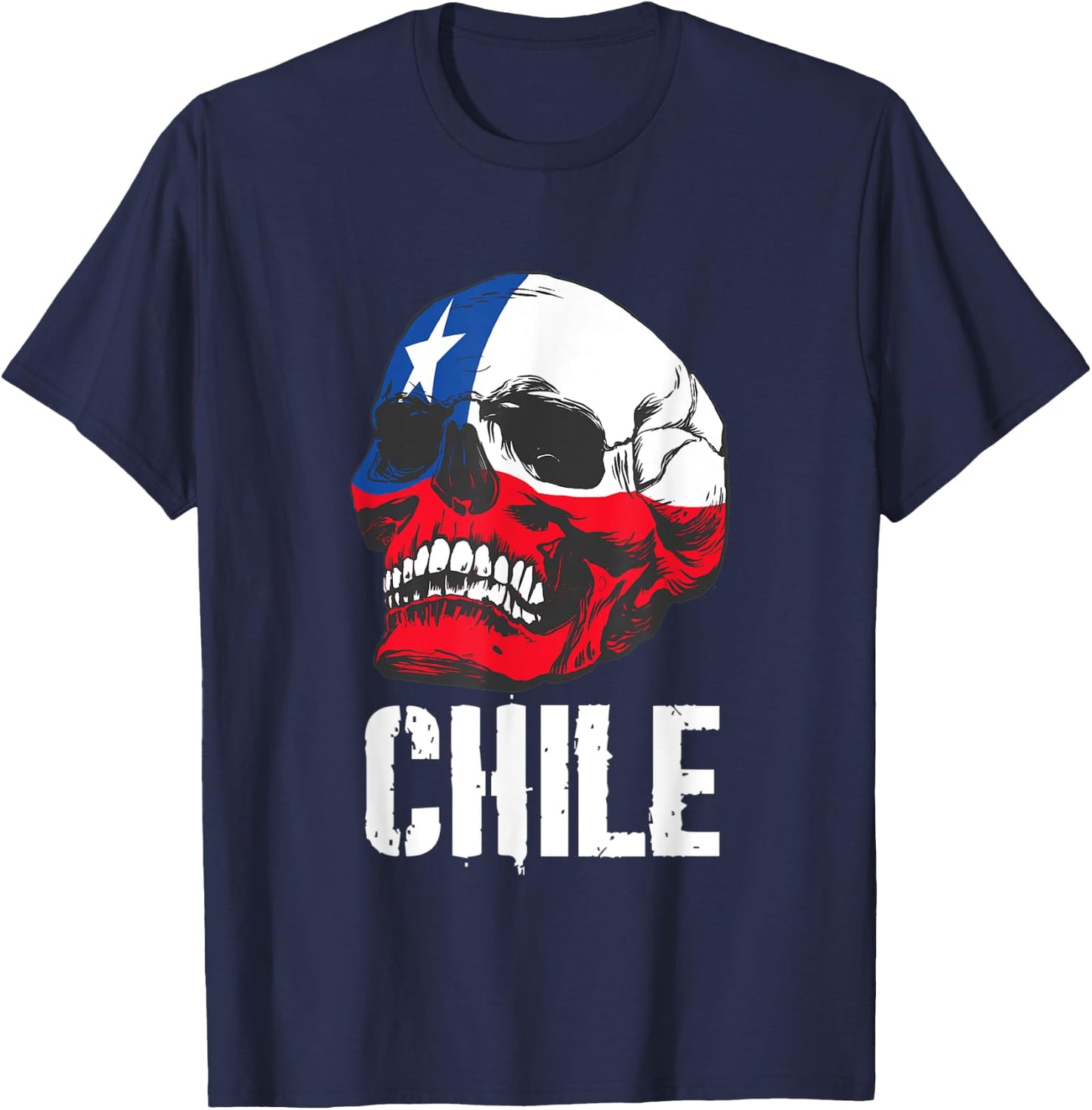 Chile Flag Skull Chilean Pride Patriotic T-Shirt - T-Shirt | Navy