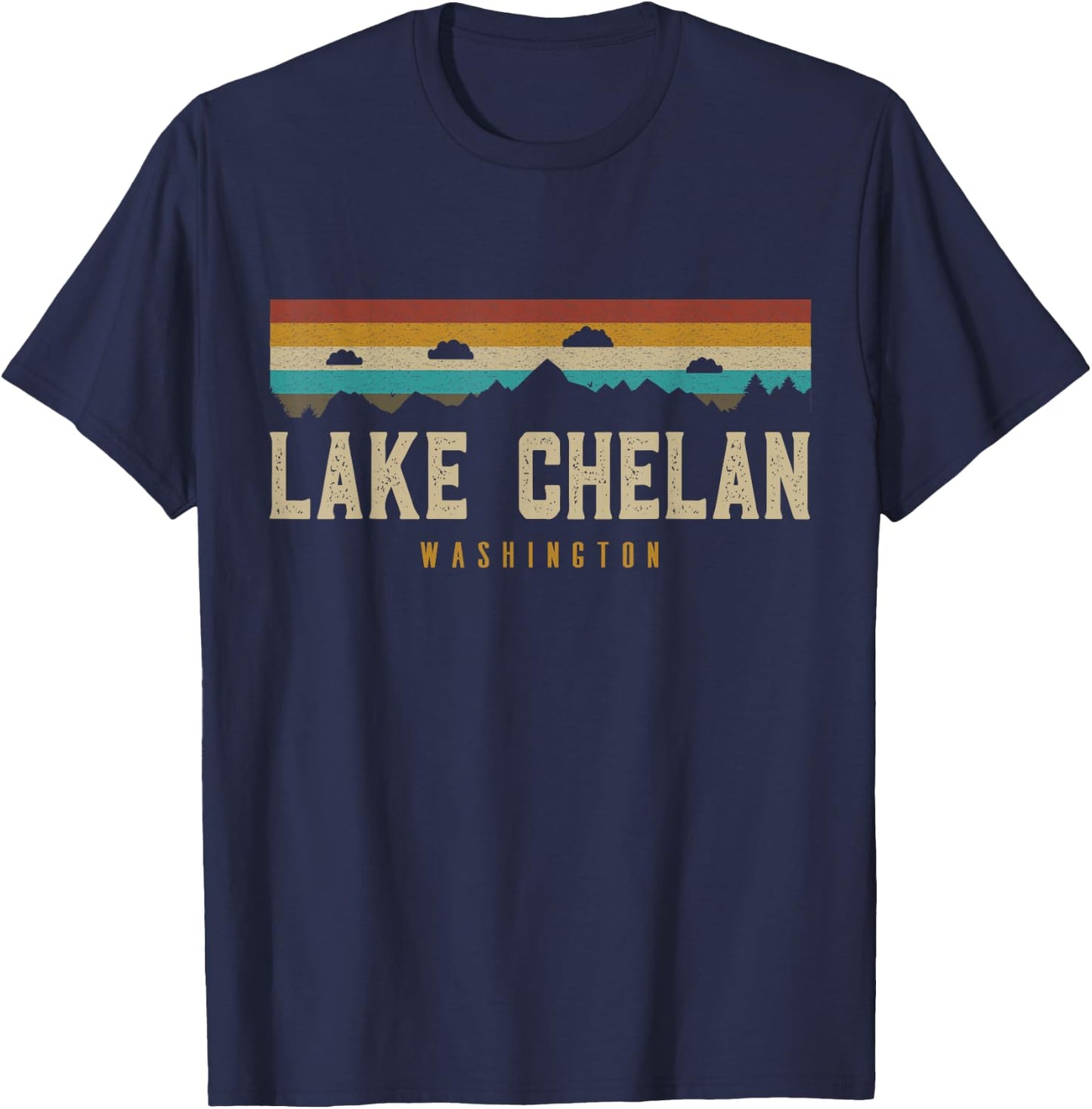 Lake Chelan Vintage Mountains Hiking Camp Washington Retro T-Shirt - T-Shirt | Navy