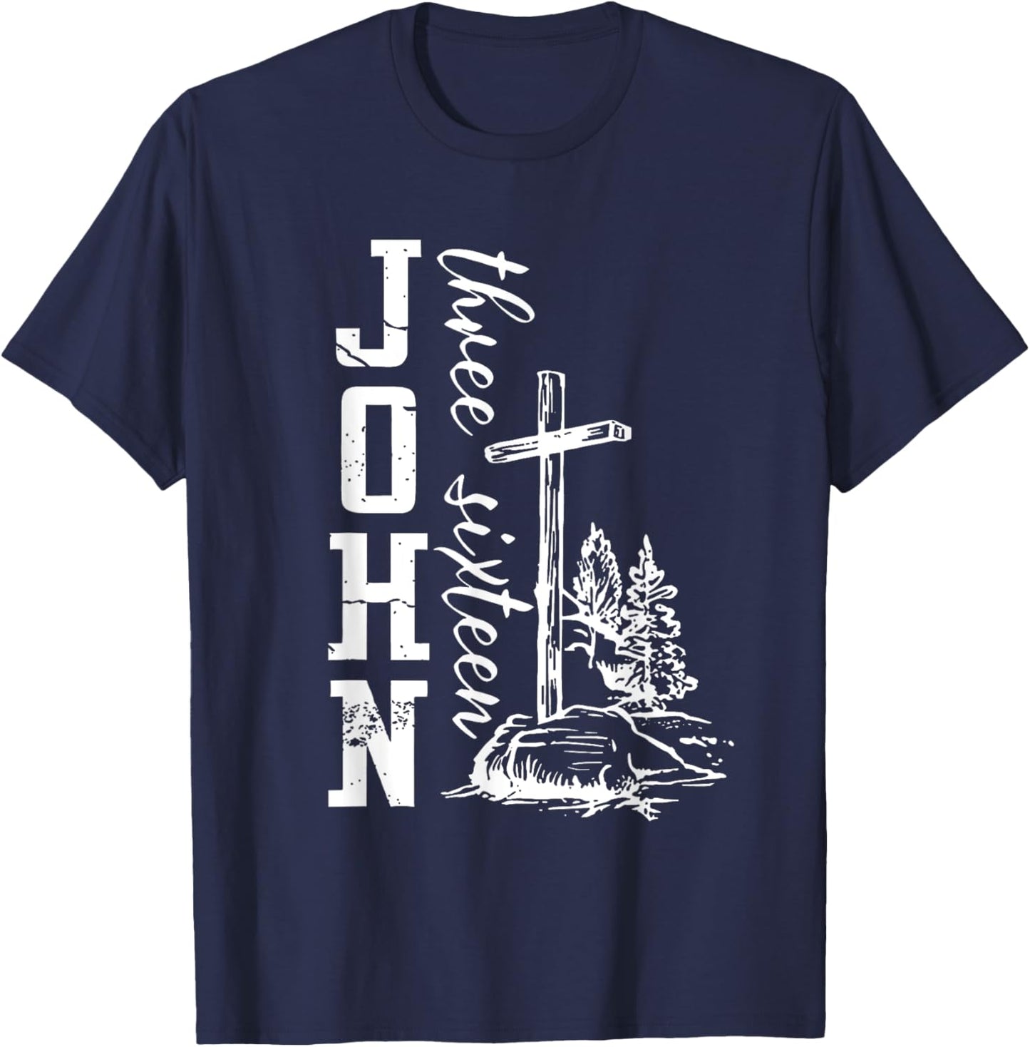 John 3:16 Christian Cross Bible T-Shirt - T-Shirt | Navy