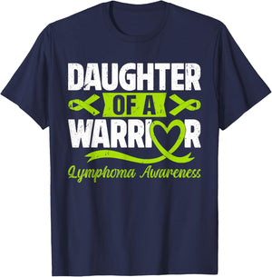 Daughter Of A Warrior Lymphoma Awareness Lime Green Ribbon T-Shirt - T-Shirt | Navy