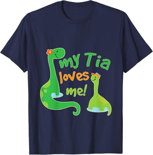 Kids My Tia Loves Me Nephew Dinosaur T-Shirt - T-Shirt | Navy