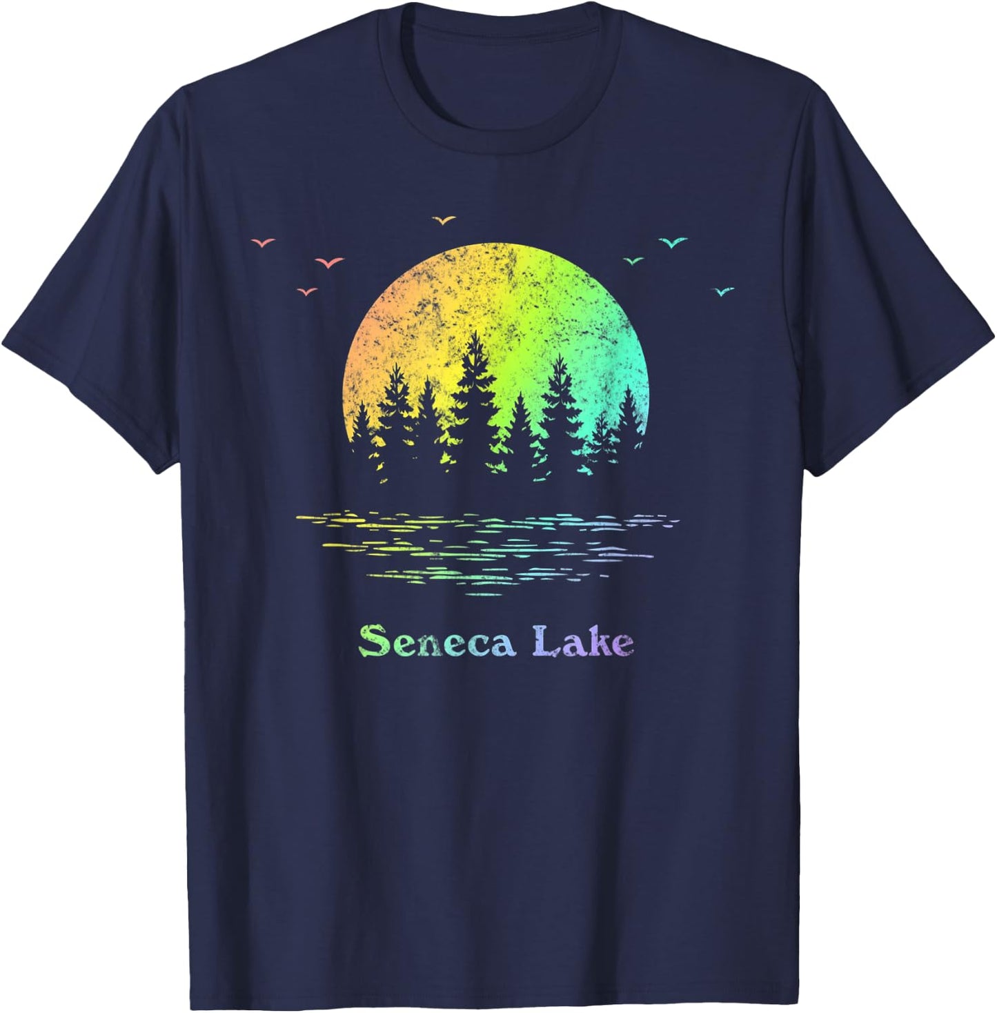 Seneca Lake Outdoor Adventure Family Vacation Rainbow T-Shirt - T-Shirt | Navy