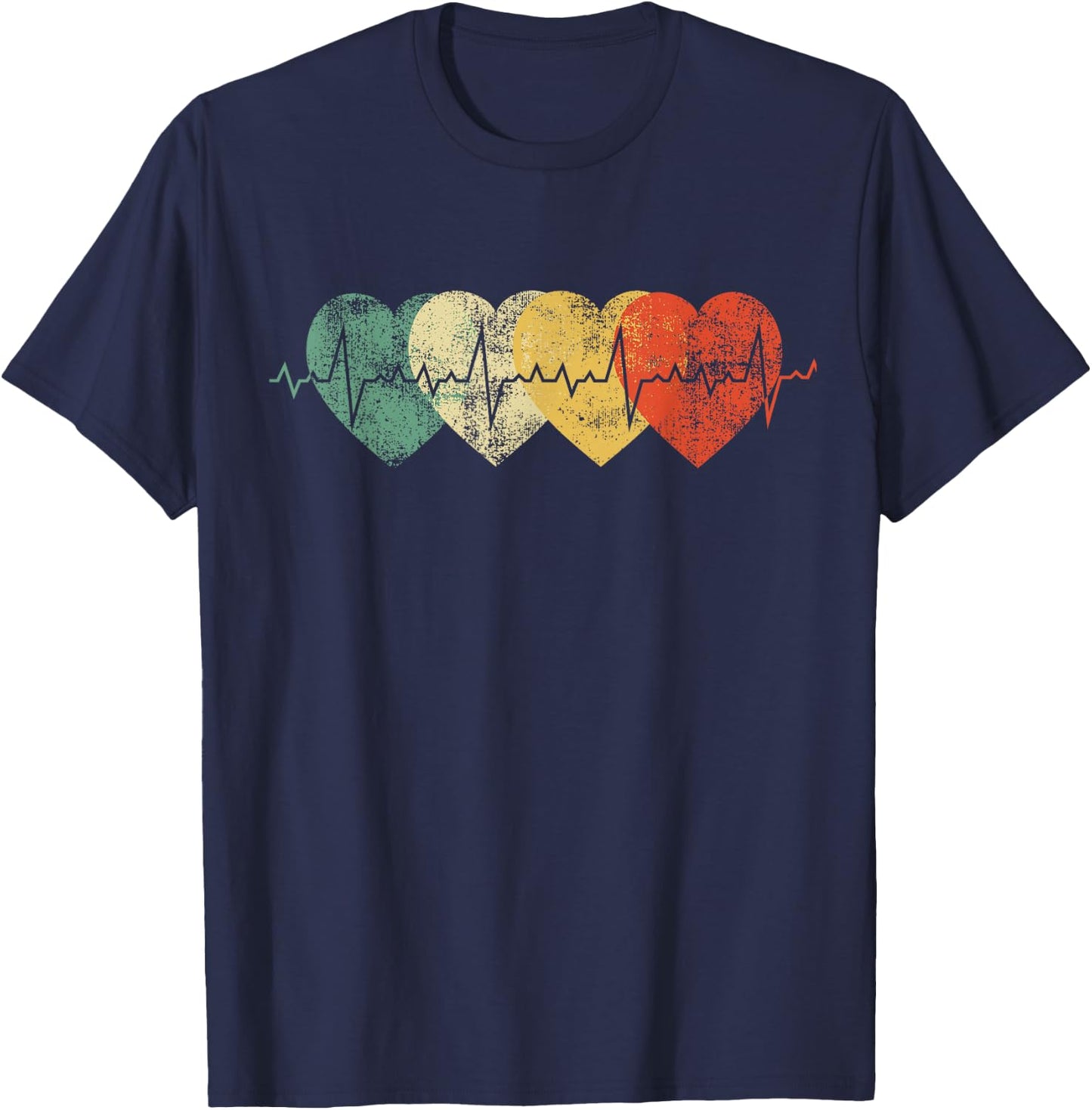Funny Nurse Heartbeat Gifts Retro Vintage Heart Nursing T-Shirt - T-Shirt | Navy