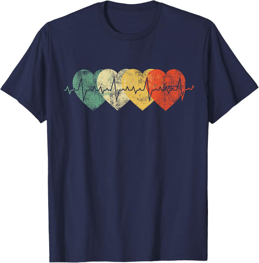 Funny Nurse Heartbeat Gifts Retro Vintage Heart Nursing T-Shirt - T-Shirt | Navy
