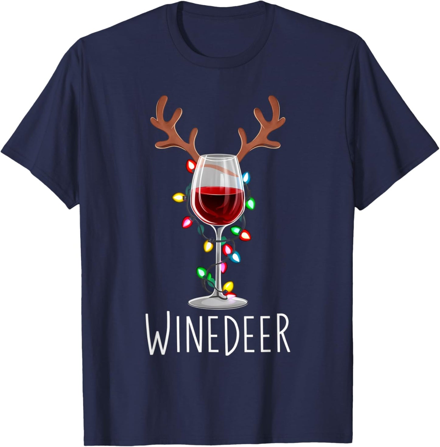 Winedeer Reinbeer Santa Hat Reindeer Couple Xmas Matching T-Shirt - T-Shirt | Navy
