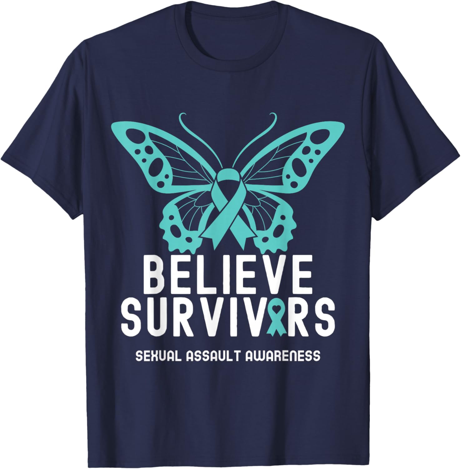 Believe Survivors Shirts Sexual Assault Awareness Month T-Shirt - T-Shirt | Navy