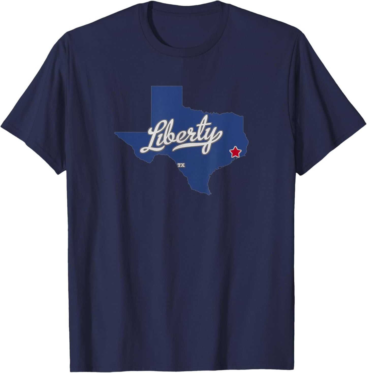Liberty Texas TX Map T-Shirt - T-Shirt | Navy