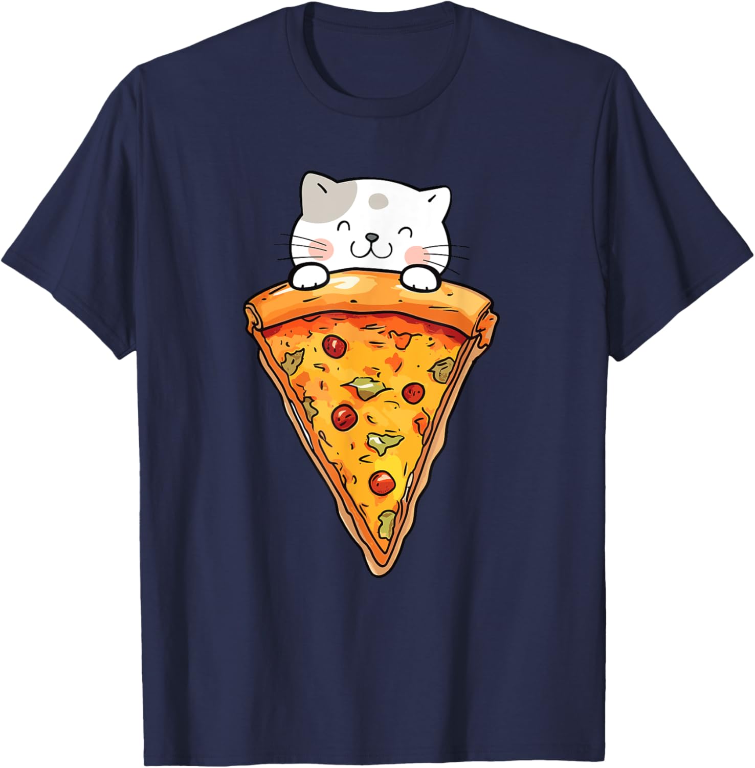 Cute Cat With Pizza Slice - Food Lover Pizza Baker T-Shirt - T-Shirt | Navy