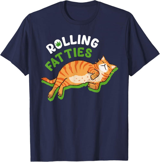 Rolling Fatties Funny Weed Cat Marijuana Funny Canabis Leaf Men Women T-Shirt - T-Shirt | Navy