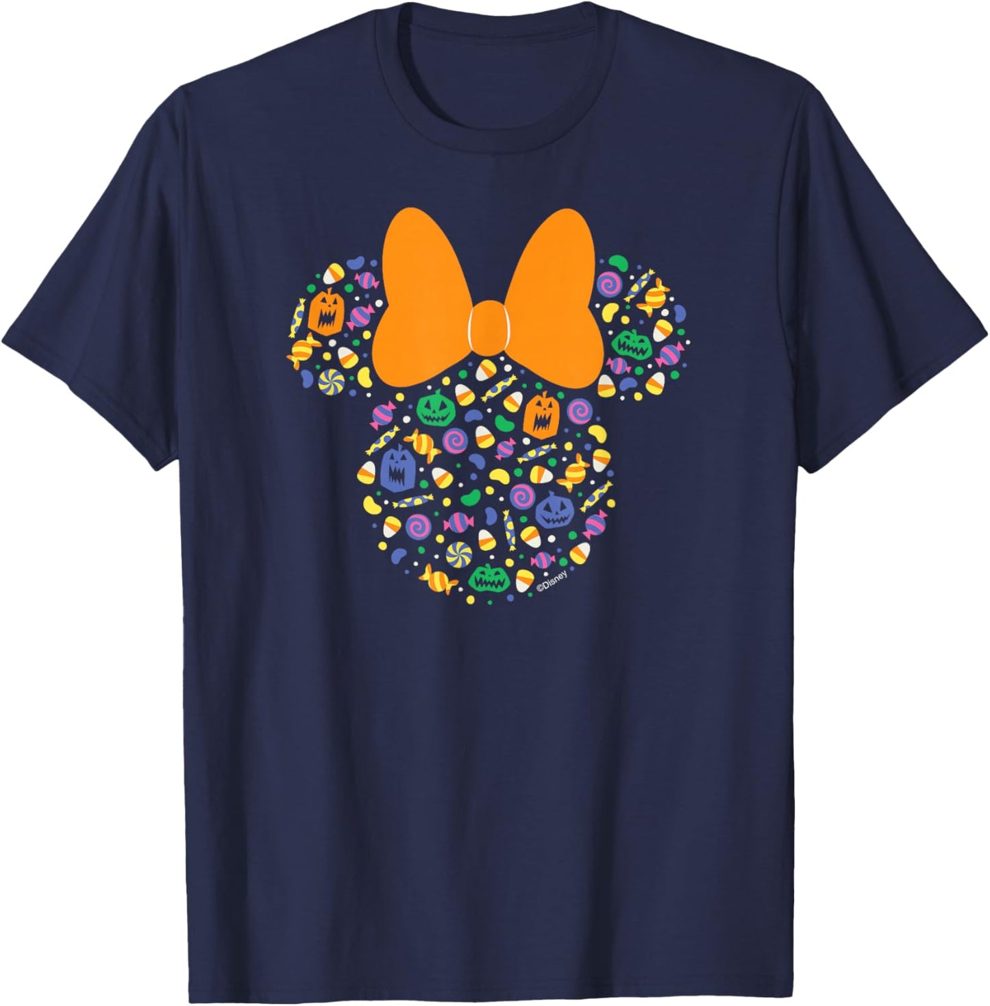 Disney Minnie Mouse Halloween Head Icon Pumpkins and Candy T-Shirt - T-Shirt | Navy