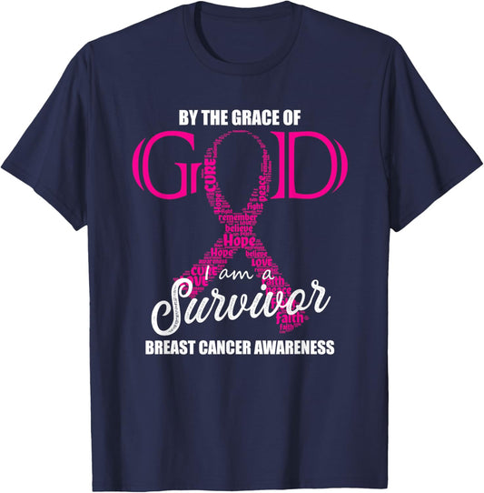 By The Grace Of God I am a Breast Cancer Survivor T-Shirt - T-Shirt | Navy