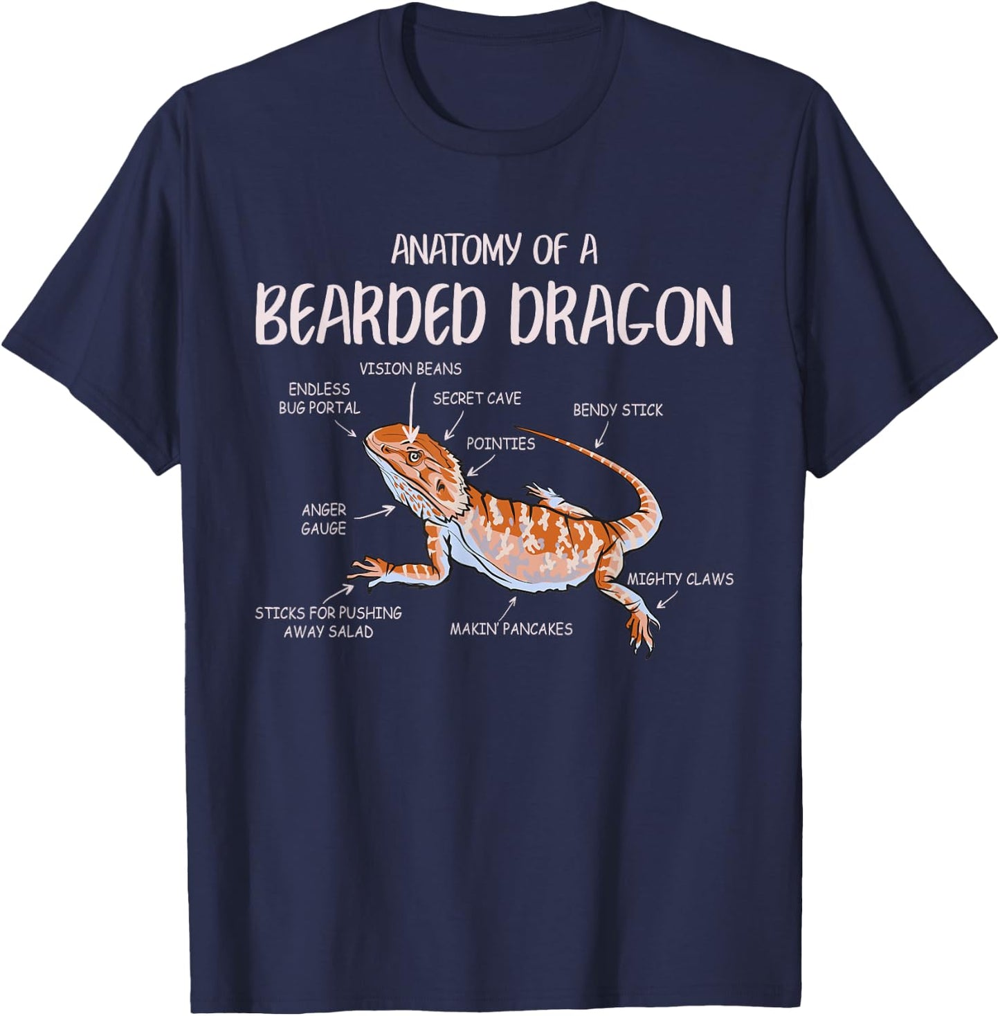Anatomy Of A Bearded Dragon Pet Reptile Lizard Lovers Funny T-Shirt - T-Shirt | Navy