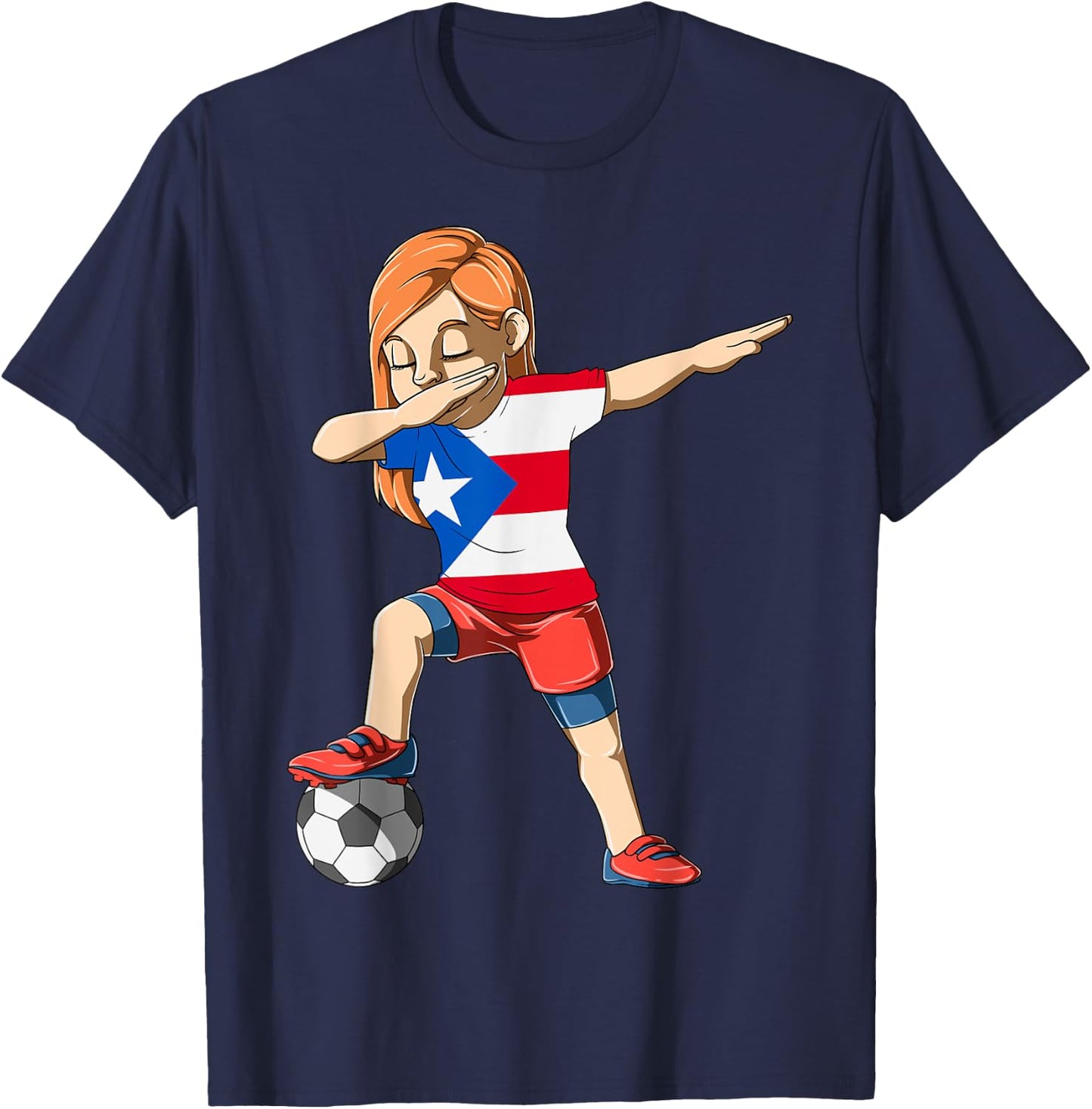 Dabbing Soccer Girl Puerto Rico Jersey Puerto Rican T-Shirt - T-Shirt | Navy