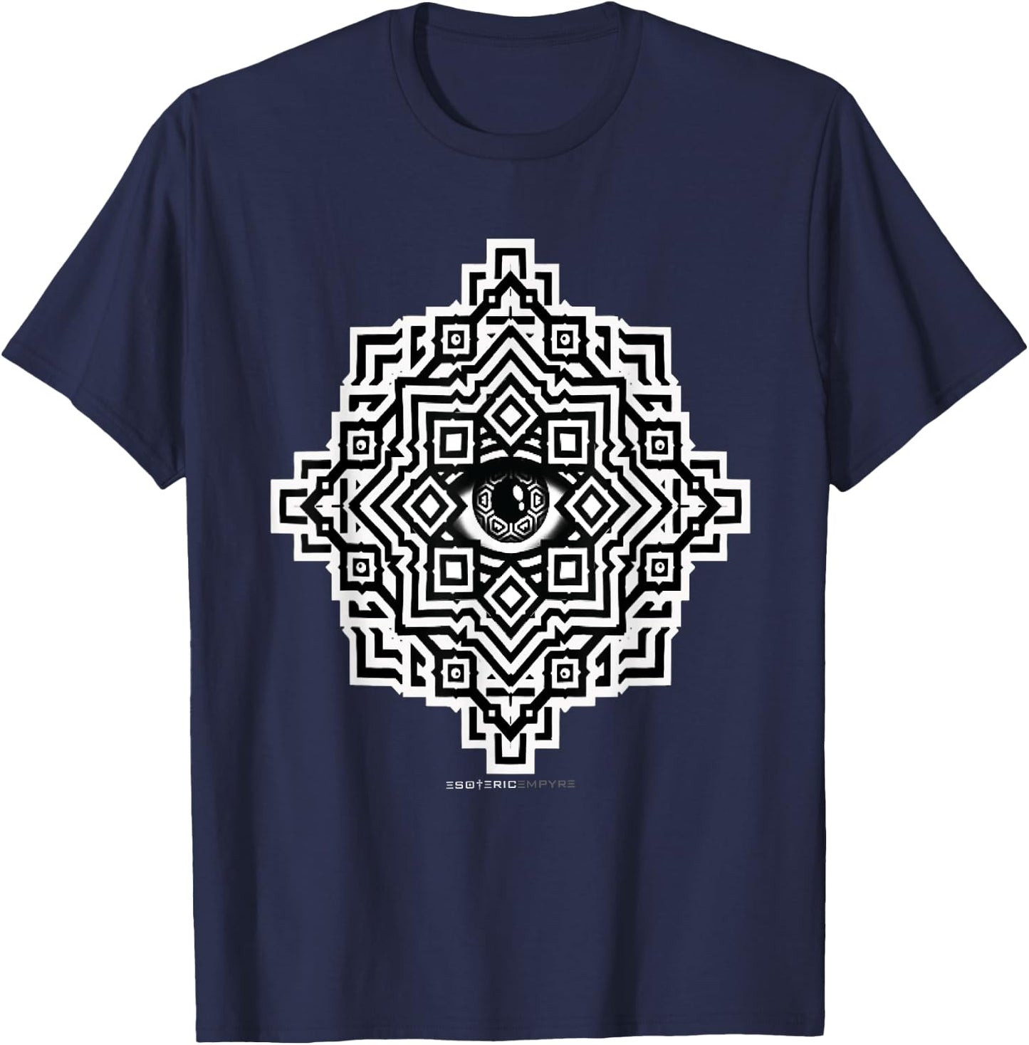 Sacred Geometry Eye Optical Illusion Trippy T-Shirt - T-Shirt | Navy