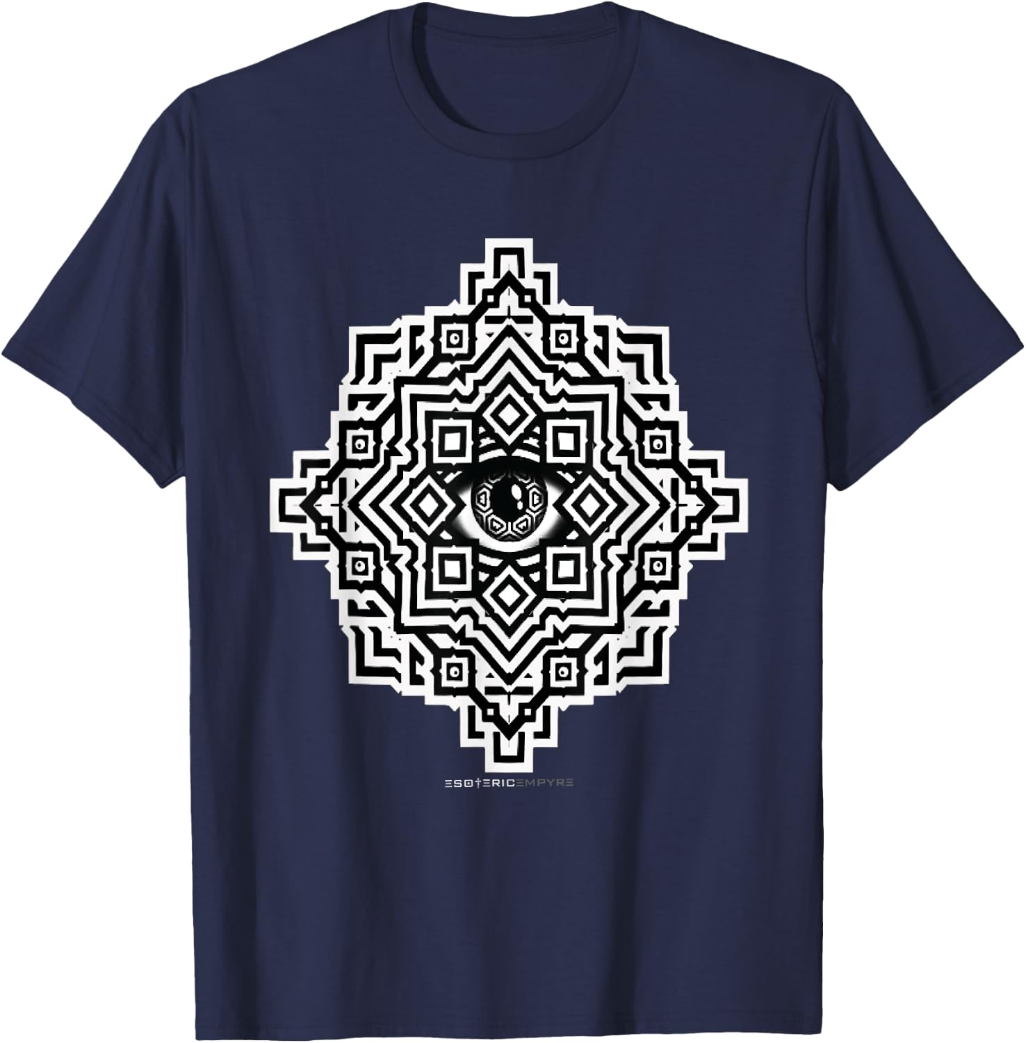 Sacred Geometry Eye Optical Illusion Trippy T-Shirt - T-Shirt | Navy
