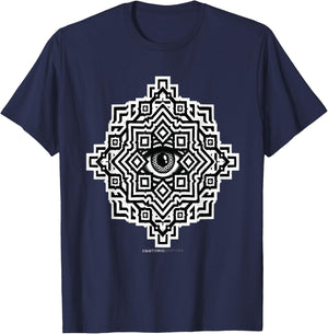 Sacred Geometry Eye Optical Illusion Trippy T-Shirt - T-Shirt | Navy