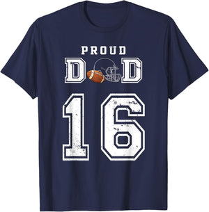 Custom Proud Football Dad Number 16 Personalized T-Shirt - T-Shirt | Navy