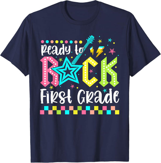 Ready To Rock First Grade Back To School 1st Grade Boys Kids T-Shirt - T-Shirt | Navy