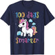 100 Days Smarter Unicorn Magic 100th Day Of School Kids T-Shirt - T-Shirt | Navy