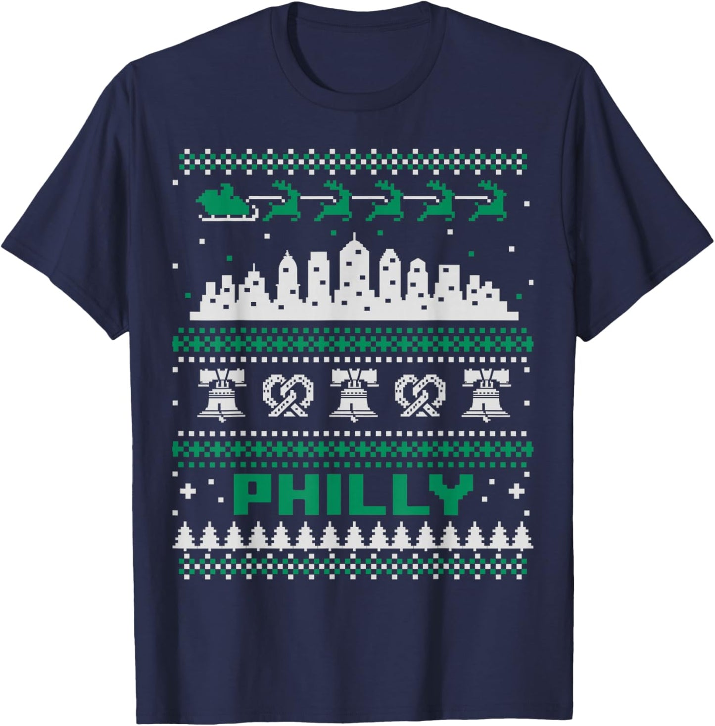 Philadelphia PA Ugly Christmas Sweater Philly City Skyline T-Shirt - T-Shirt | Navy