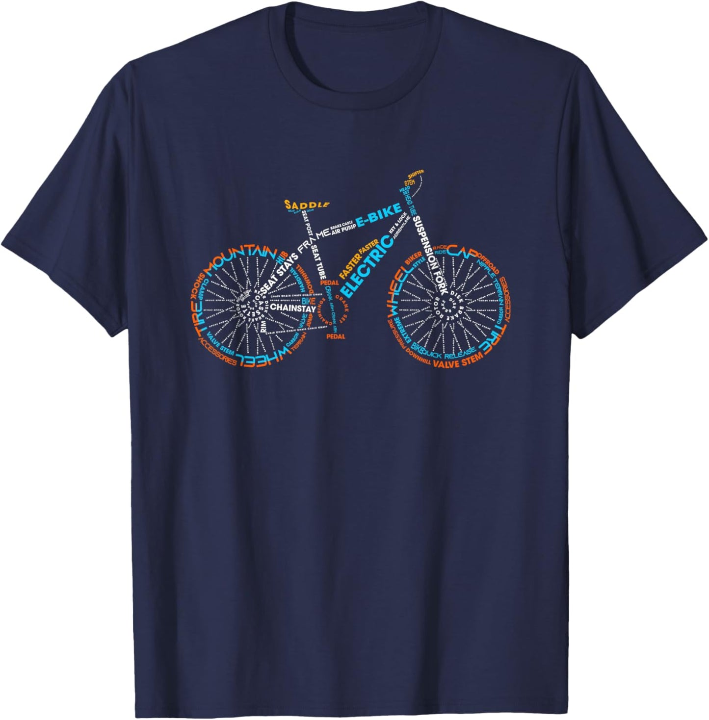 E-bike words in picture cyclist bicycle electric bike T-Shirt - T-Shirt | Navy