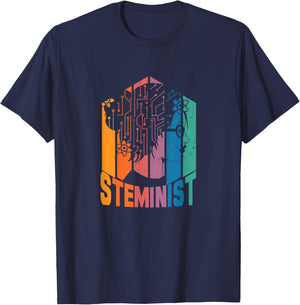 Vintage Steminist | Scientist Feminist | Women In STEM T-Shirt - T-Shirt | Navy