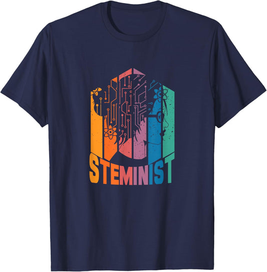 Vintage Steminist | Scientist Feminist | Women In STEM T-Shirt - T-Shirt | Navy