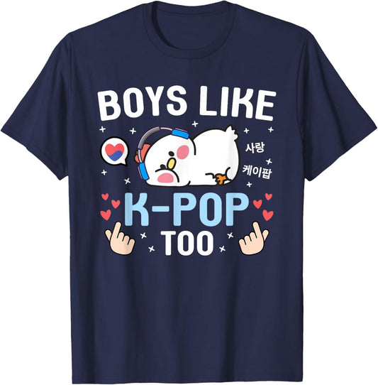 Boys Like K-Pop Too Cute Kawaii Chicken Korean Music K-Pop T-Shirt - T-Shirt | Navy