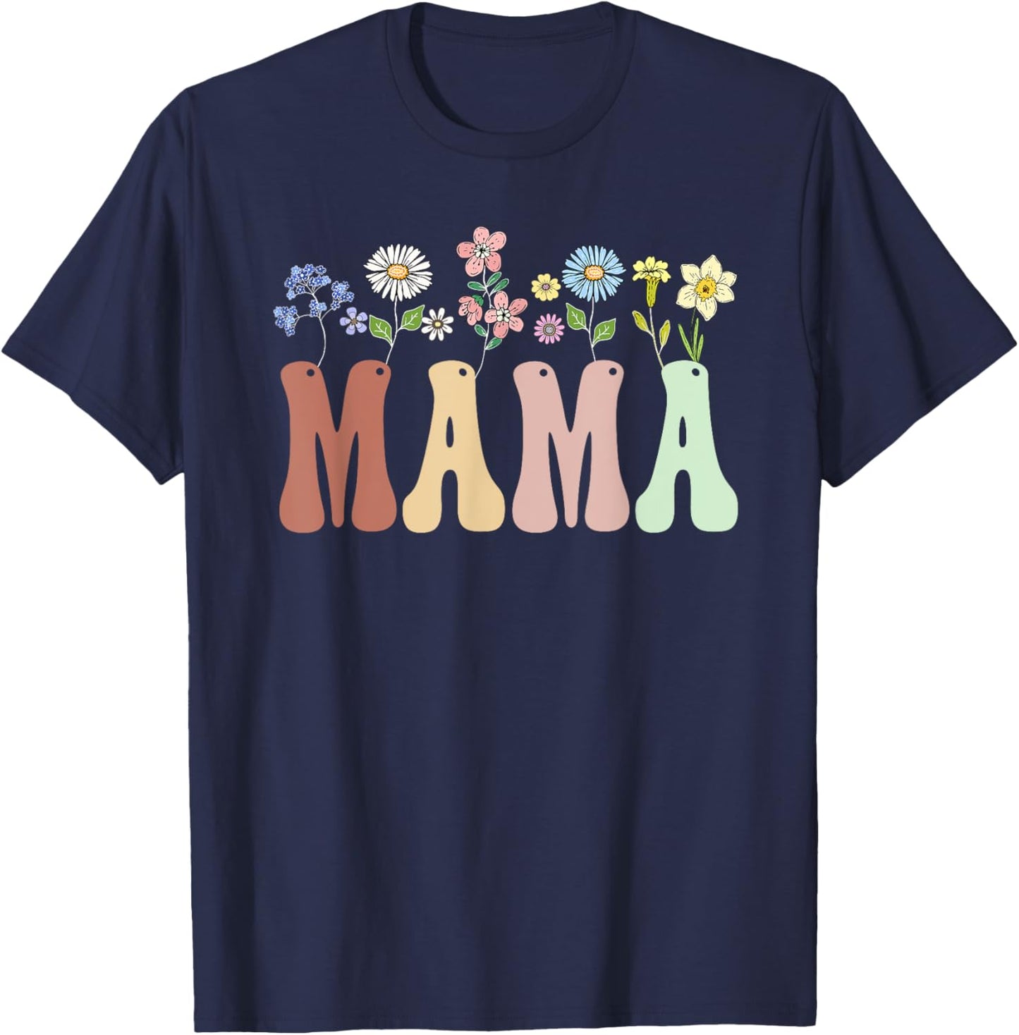 Mama Gifts Women Wildflower Floral Design Mama T-Shirt - T-Shirt | Navy